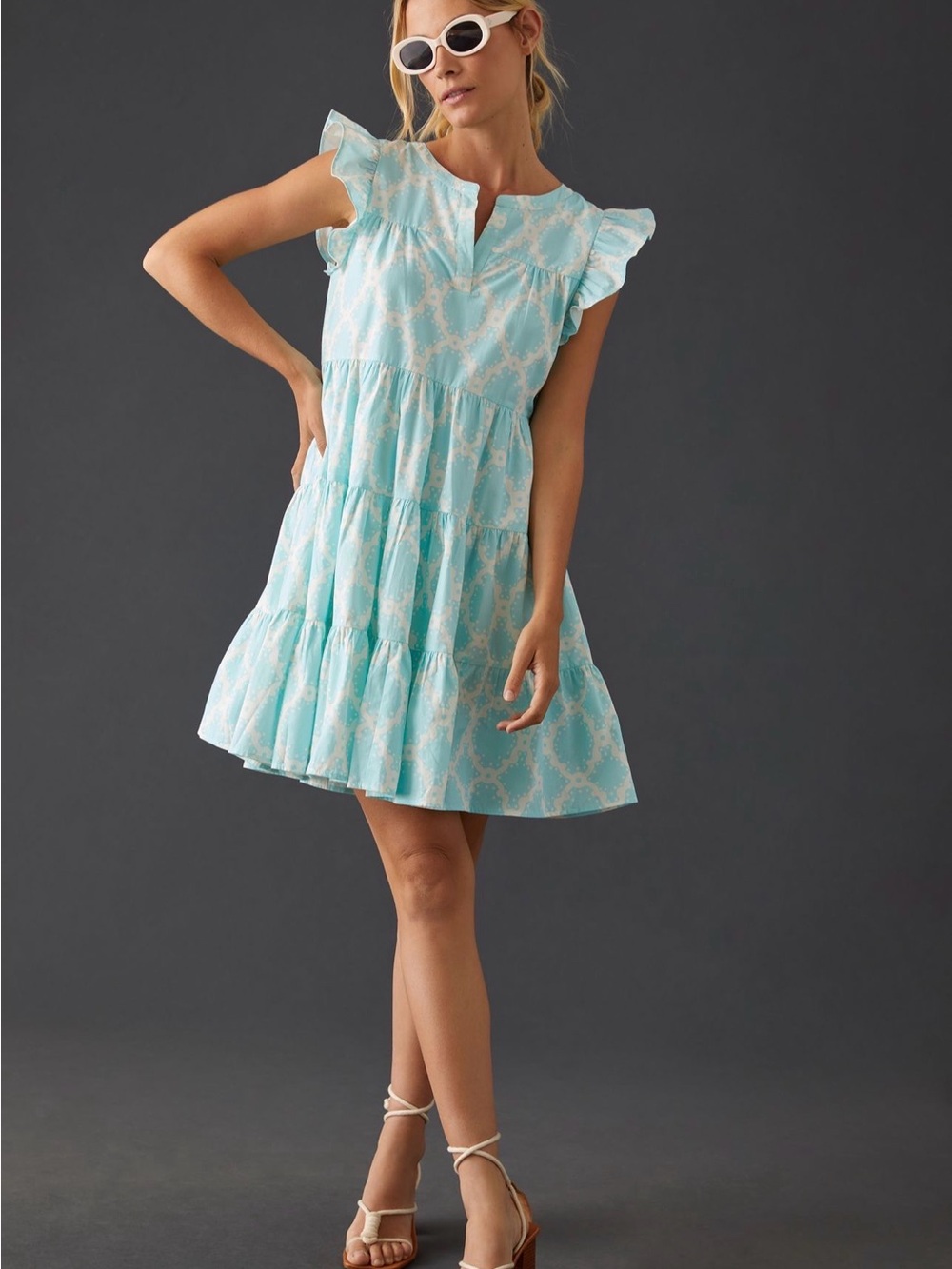 Roller Rabbit Light Aqua Printed Ruffle Mini Dress - Picture 2 of 11